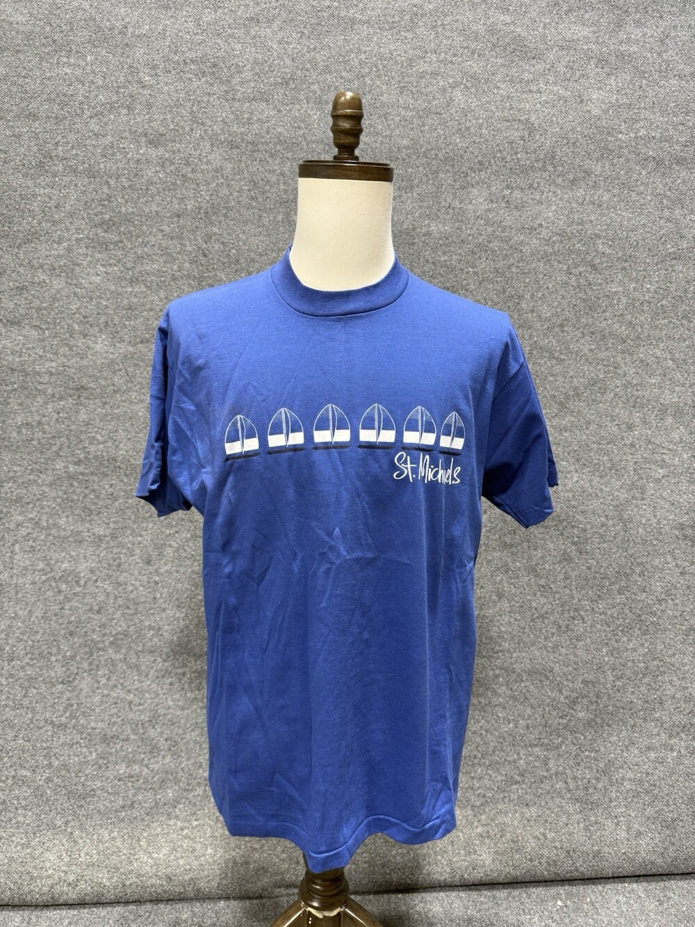 Vintage St Michaels Sailboat T Shirt XL USA Made Single Stitch Blue 80s 90s